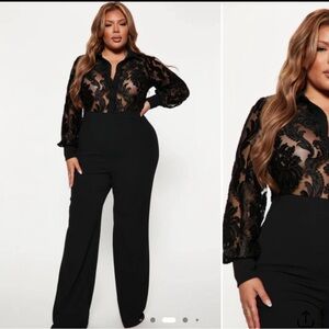 NWT Fashion Nova Touch of Lace Jumpsuit Black in Plus 2X